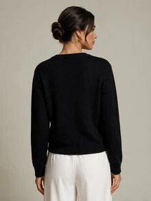 SHEIN Tall Women's Tall Black Minimalist & Versatile Casual Cardigan Sweater - Black - View 2