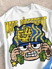 Teen Boy Cartoon And Letter Graphic Tee & Striped Pants Set - Multicolor - View 4