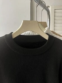 SHEIN 青少年女孩秋冬修身保暖內裡圓領長袖針織毛衣，適合日常通勤穿著 - 黑色 - 查看 6