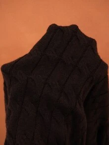 TONEVAULT Men's Cable Knit Polo Collar Long Sleeve Casual Sweater - Brown - View 6