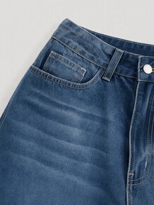 SHEIN ICON 女款寬腿鬆垮休閒百搭牛仔褲，附口袋 - 黑色 - 查看 3