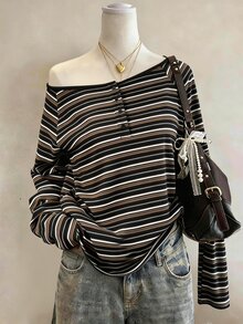 Lalippa Women's Striped Casual Raglan Long Sleeve Loose Fit T-Shirt - Pink - View 4