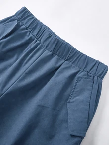 SHEIN 青少年/青年男孩適用於通勤、上學、日常休閒、旅行的秋冬長褲 - 藍色 - 查看 5