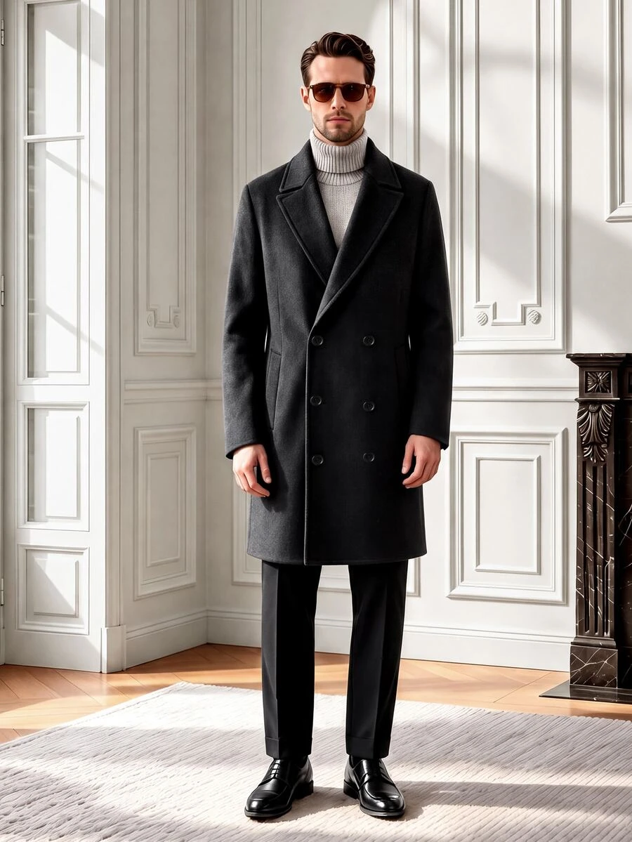 Core Aspect Men's Solid-Color, Long-Sleeved, Button-Front Coat (With Pockets)Suitable For Autumn/Winter Styling And Formal Winter Occasions - Dark Grey - View 1