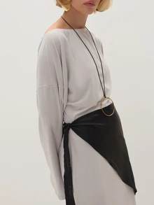 MUSEYN Grey Jersey One Shoulder Loose Fit Drape Mini Dress Date Night Evening Wedding Guest Fall - Beige - View 5