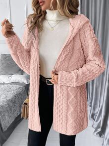 SHEIN Clasi 大尺碼女款純色保暖內裡連帽休閒冬季長袖夾克 - 藕粉色 - 查看 9