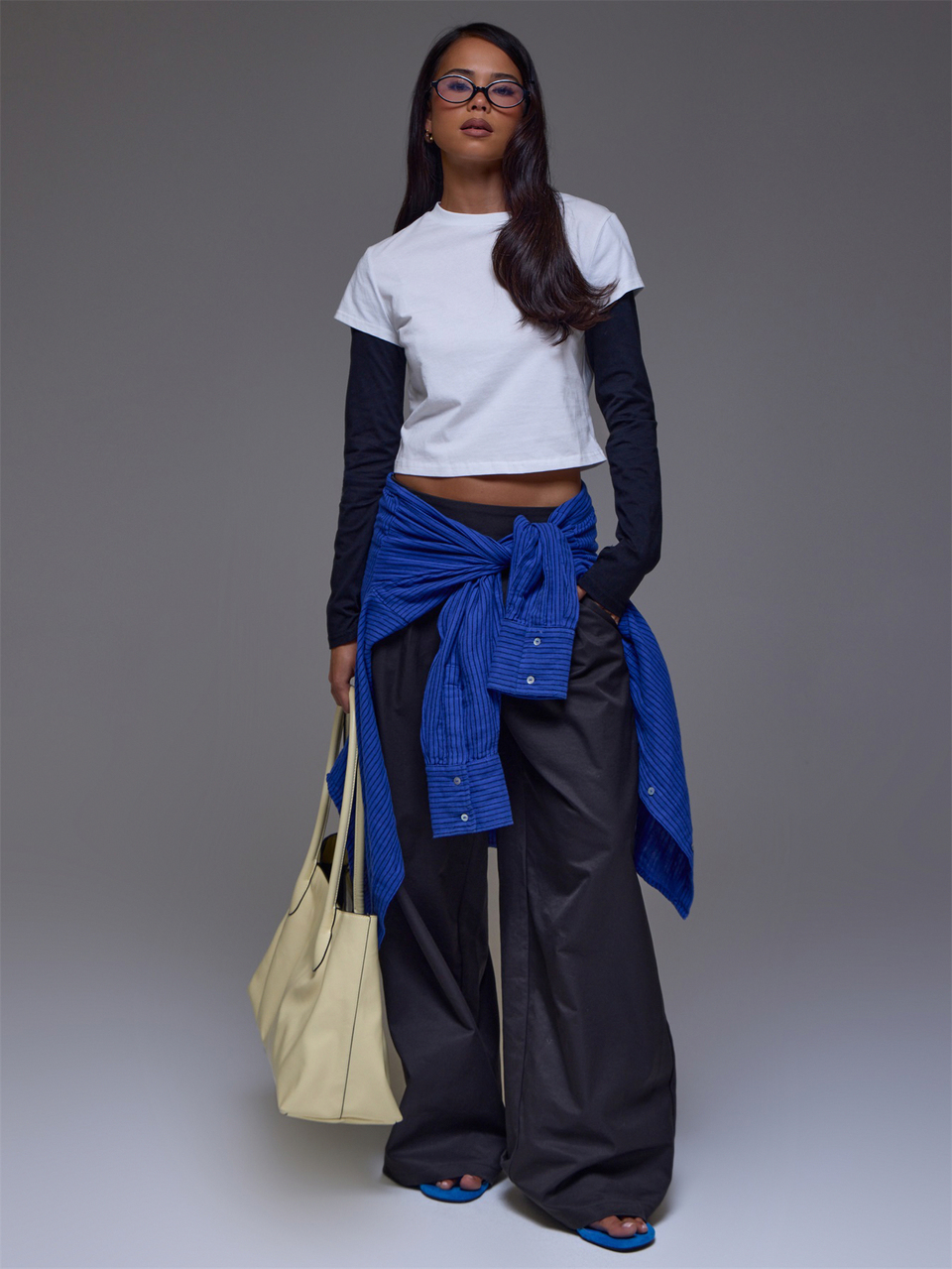 White Colour Contrast Overlay Long Sleeve Top