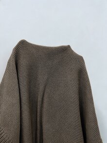 SHEIN 休閒寬鬆V領短袖針織基本款半開襟鈕扣設計杏色女款春夏針織上衣 - 咖啡棕 - 查看 5