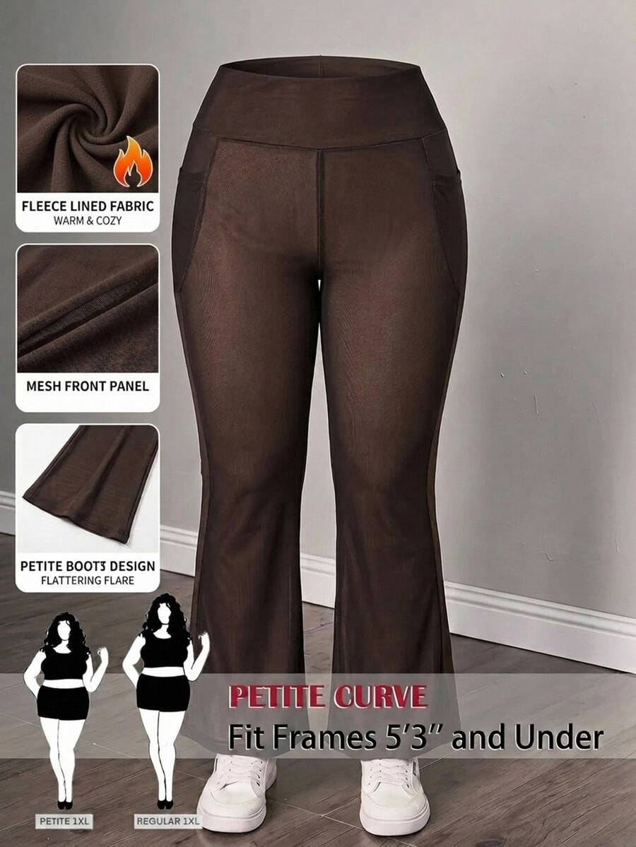 SHEIN PETITE CURVE Plus Size Women Solid Color Casual Versatile Daily Wear Long Pants - Black - View 1