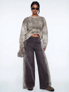 Avantive Women's Casual Washed Wide Leg Long Pants - Grey - View 3