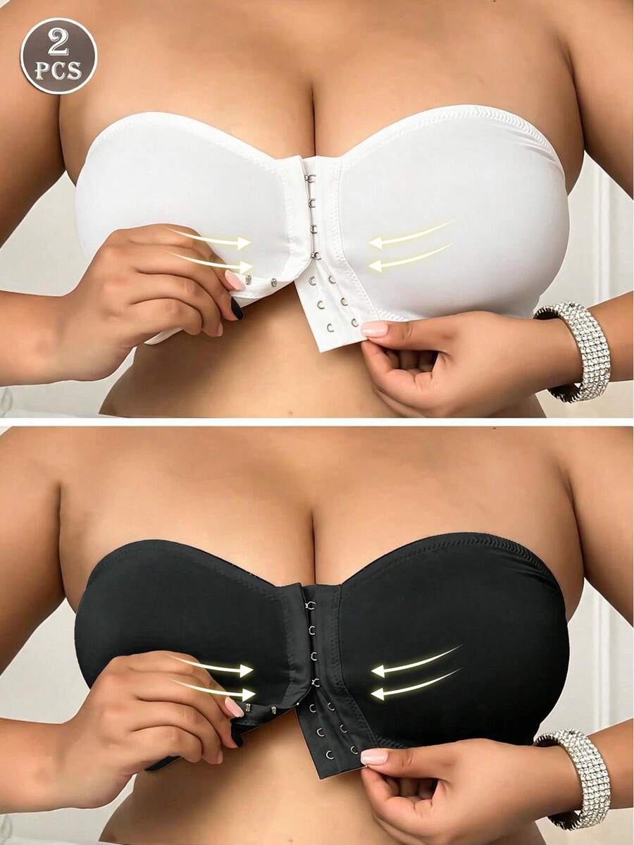SHEIN 大尺碼女款無鋼圈平口內衣 2 件組 - 彩色 - 查看 1