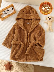 Bubblio Baby Boy Cute Autumn/Winter Fluffy Bear Design Hooded Loungewear Bathrobe Pajamas - Brown - View 3