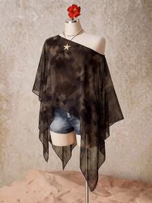 SHEIN ICON 女款休閒浪漫花卉印花大尺碼網紗棕色上衣 - 彩色 - 查看 6