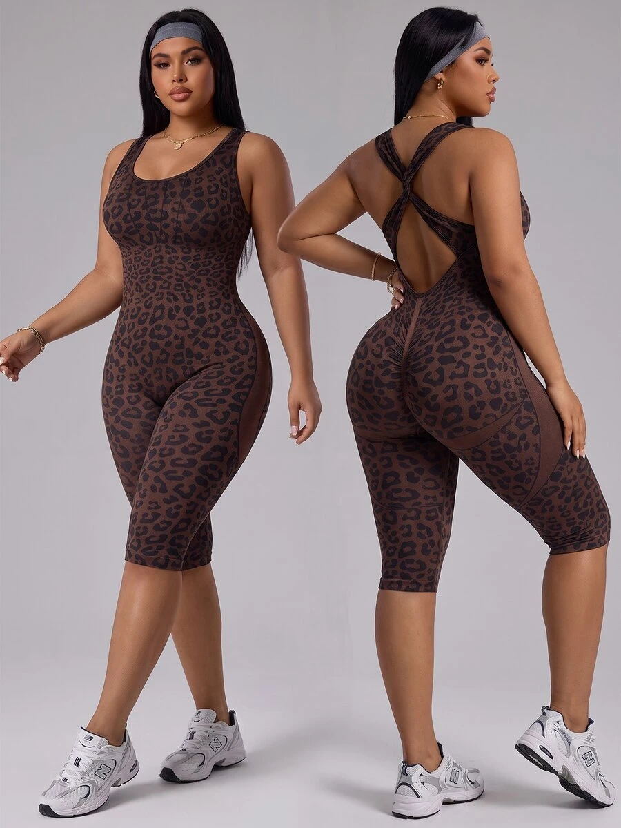 Easithlete Easithlete Seamless Knit Plus Size Women's Sports Jumpsuit - Brown - View 1