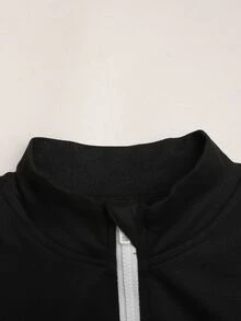 SHEIN 青少年女孩黑白拼色前開襟拉鍊夾克背心內搭褲運動套裝 3件組 - 黑與白 - 查看 5