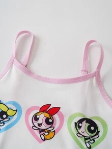 THE POWERPUFF GIRLS X SHEIN Tween Girl Cartoon Print Camisole And Hipster Panty Casual Daily Underwear Set - Pink - View 4