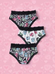 THE POWERPUFF GIRLS X SHEIN Sexiga vardagstrosor i triangelmodell med spets och patchwork för kvinnor - Svart och Vitt - Visa 9