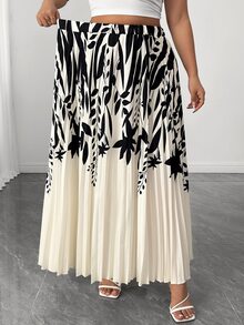 Elenzga Women's Plus Size Elegant Commute Printed Pleated A-Line Skirt Fall - Multicolor - View 8
