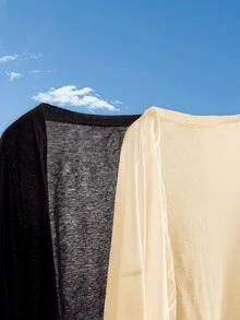 SHEIN EZwear 大尺碼女款純色寬鬆牛仔風百搭日常穿著長袖開襟衫 適合徒步、秋季、辦公室、外出、教師穿搭 黑色/奶油色 - 彩色 - 查看 3
