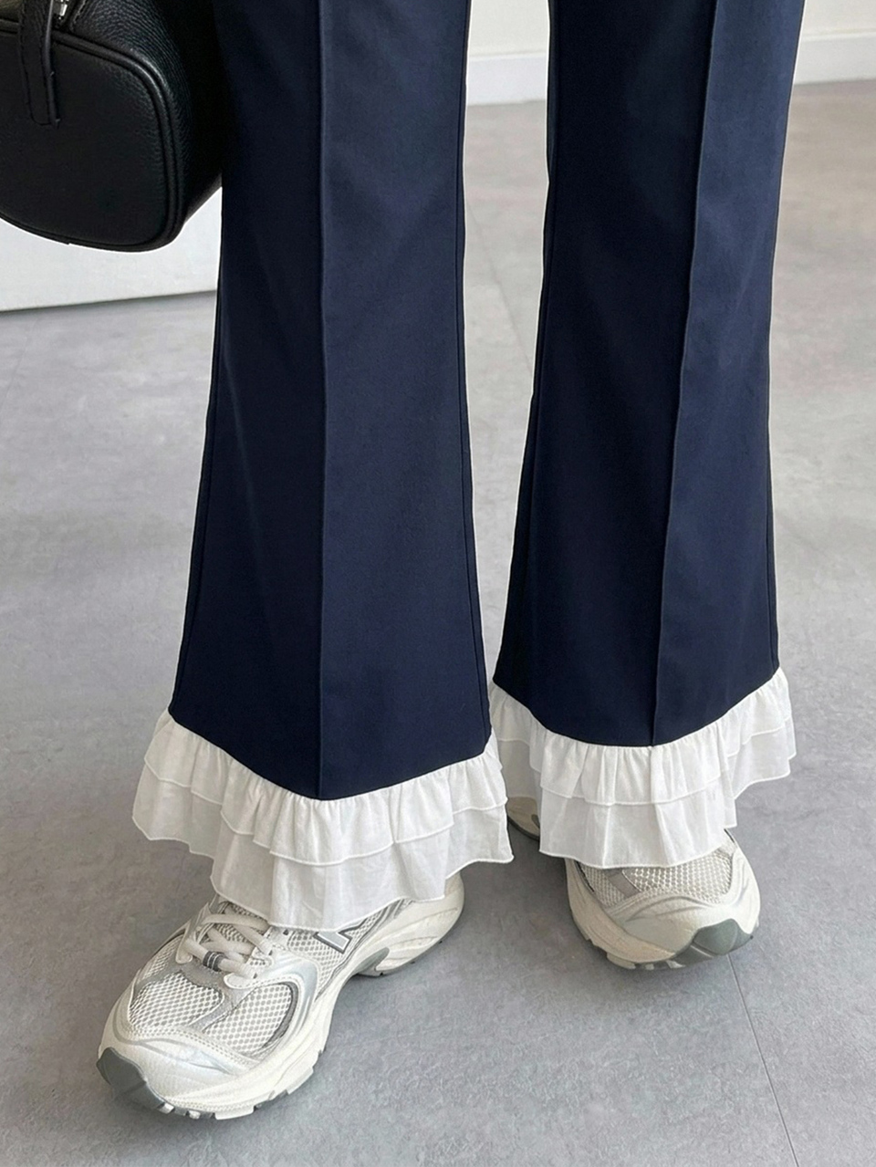 Women's Colorblock Patchwork Ruffle Hem Flare Leg Pants
