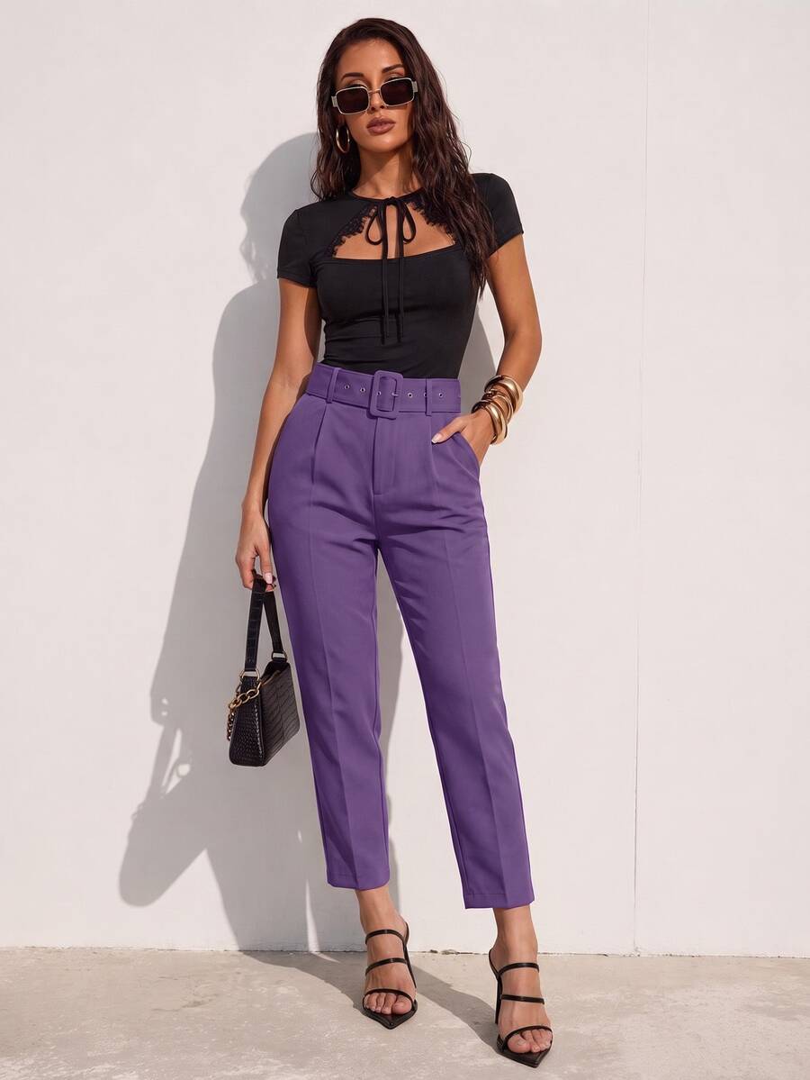 Aveloria Modichic Women's Solid Color Casual Versatile Daily Wear Long Pants - Violet Purple - View 1