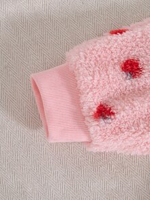 SHEIN 2件組女嬰幼兒女孩拉鍊外套褲套裝，甜美粉色草莓印花，毛茸茸長袖小立領加厚戶外秋冬外套，絨毛材質 - 粉色 - 查看 10