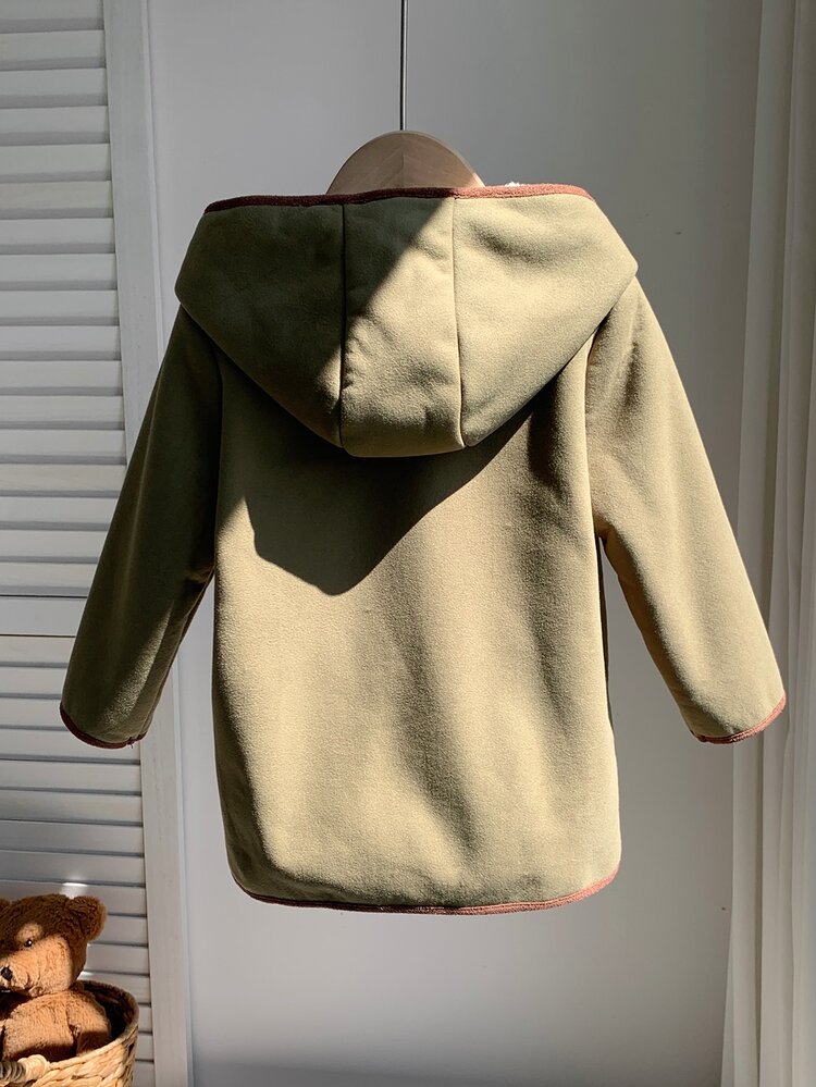 SHEIN Baby Boy Baby Girl Autumn/Winter Casual Green Cute Versatile Thermal Lined Hooded Overcoat, Thermal Lined Jacket, Autumn/Winter Coat, Toddler Coat, Christmas Coat - Multicolor - View 3