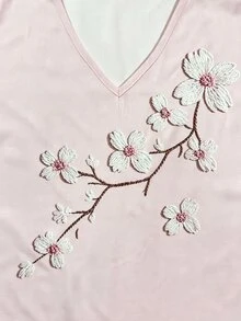 Franclia Women's 3D Floral Decor Casual Versatile Daily Wear Blouse - Pink - View 4