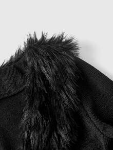 ROMWE Y2K Grunge Punk Metal Buckle Design Front Opening Fitted Fur Collar Women's Top - Black - View 4