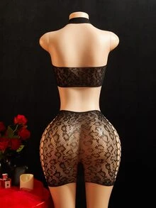 ChaseTheNight Women's Sexy Mesh Lingerie Set 2pcs - Black - View 2