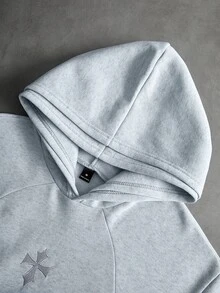 PAVTROS Men's Streetwear Hot-Selling Structural Patchwork 3D Embroidered Logo Hoodie, Boyfriend/Husband Gift, Anniversary Gift, Plus Size - Light Grey - View 4
