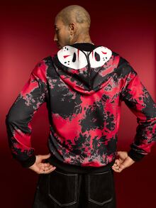 WB Horror X SHEIN Men's Letter Print Colorblock Long Sleeve Hoodie - Black - View 2
