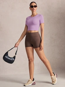 Activina Solid Color Backless Cropped Sports T-Shirt - Mauve Purple - View 5