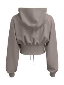 SHEIN EZwear 白色針織女款連帽衫，秋冬長袖上衣 - 灰色 - 查看 2