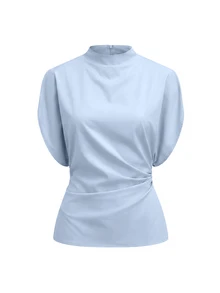 SHEIN Clasi 女款百搭抓皺腰上衣與花卉印花長裙兩件套 - 淺藍色 - 查看 2