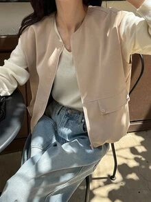 DAZY 夏季新款寬鬆休閒無袖背心 女款商務休閒風正裝外套可愛上衣 - 卡其色 - 查看 6