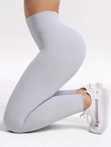 Gameset SHEIN Sport 女款純色高腰休閒日常運動緊身內穿褲 - 淺灰色 - 查看 5