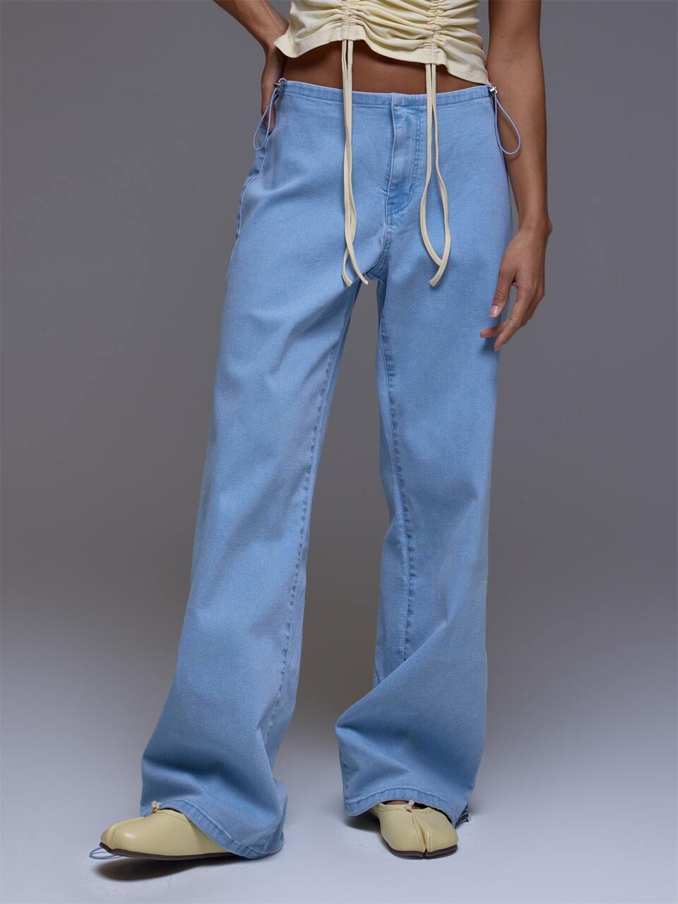 Blue Denim Adjustable Waistband Straight Leg Jean