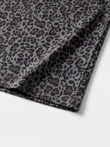 Resyla Men New Men's Leopard Print T-Shirt, Casual Streetwear Drop Shoulder Hip-Hop Style Crew Neck Short Sleeve Top Date Night Rave Grey Leopard Print Summer - Multicolor - View 4