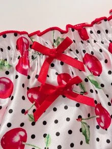 PetitDoll Red Satin Kawaii Cute Coquette Babydoll Lolita Frill Trim All-Over Cherry Print Romantic Plus Size Panties - Red - View 5