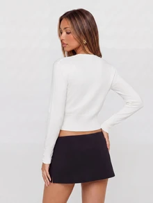 Avantive Women's Casual Versatile Solid Color Sweater, Autumn - White - View 2
