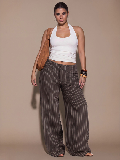 SHEIN BAE CURVE Plus Size Women's Striped Casual Daily Wear Suit Pants