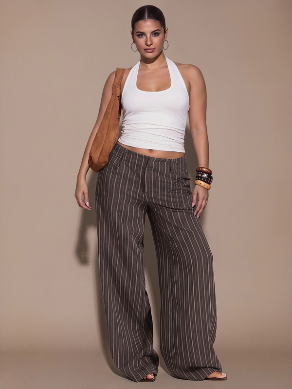 SHEIN BAE CURVE Plus Size Women's Striped Casual Daily Wear Suit Pants
