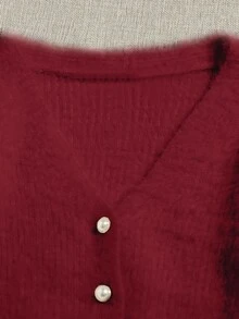 SHEIN Unity 女款素色休閒百搭日常長袖開襟衫 - 紅色 - 查看 6
