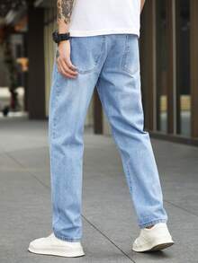 QuarKem Men's Plus Size Casual Washed Tapered Jeans - Blue - View 2