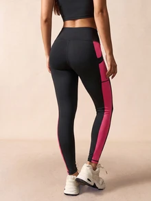 SHEIN Sports Women's Colorblock Patchwork High Waist Seamless Sports Leggings - Multicolor - View 5