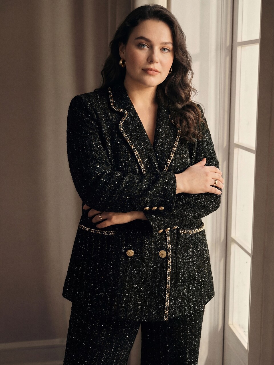 MOTF PLUS SIZE AUTUMN/WINTER TWEED BLAZER WITH METAL BUTTONS