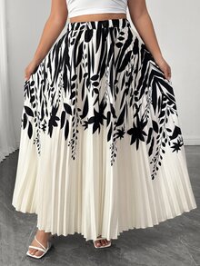 Elenzga Women's Plus Size Elegant Commute Printed Pleated A-Line Skirt Fall - Multicolor - View 1