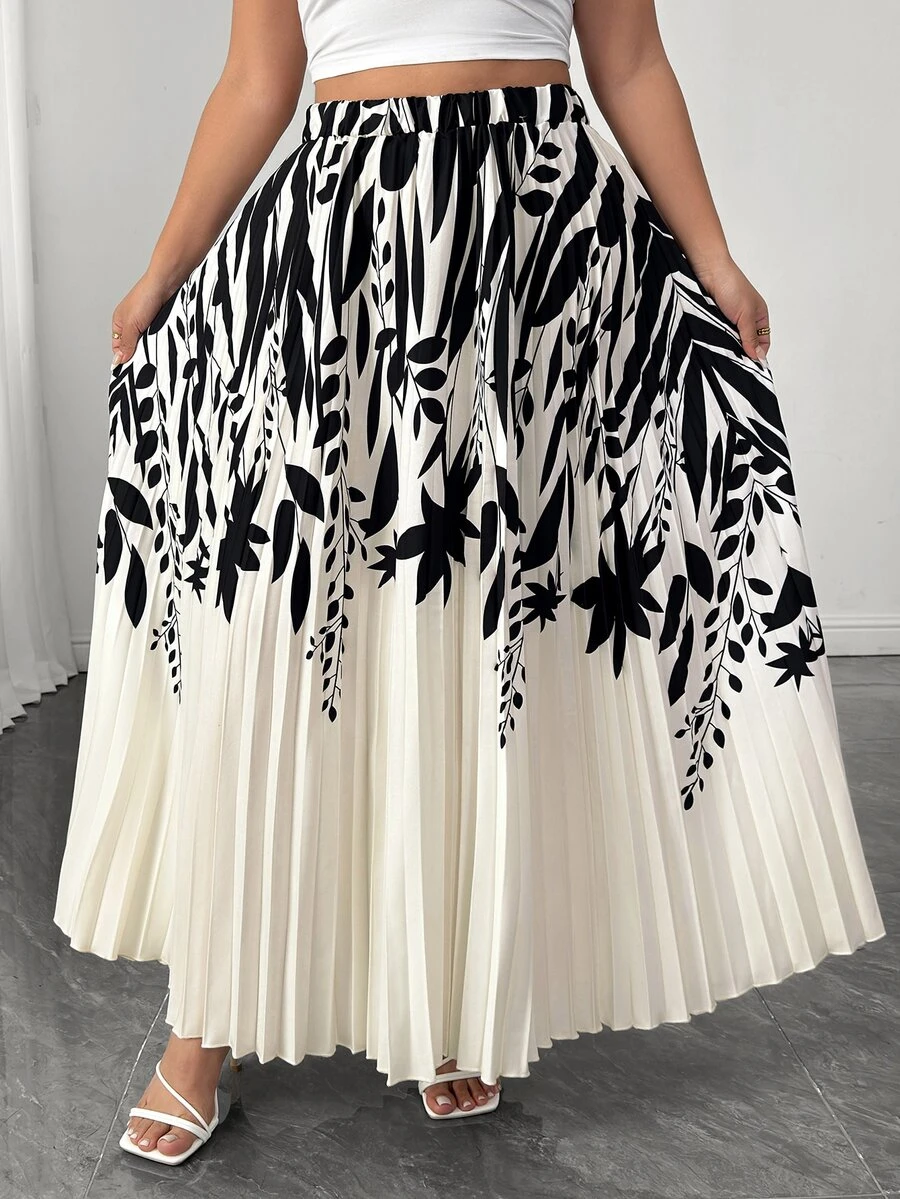Elenzga Women's Plus Size Elegant Commute Printed Pleated A-Line Skirt Fall - Multicolor - View 1