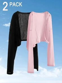 Solflare 2pcs Plus Size Women Solid Color Casual Versatile Daily Long Sleeve Cardigan Fall - Multicolor - View 1